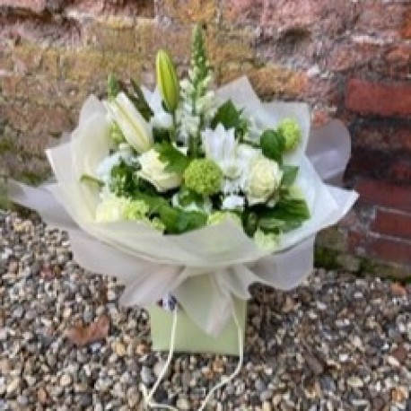 Bespoke Hand Tied Aqua in Whites and Green